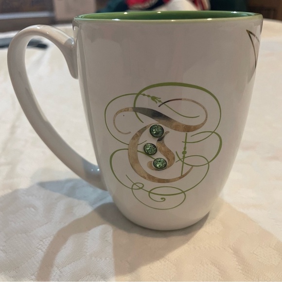 Tinkerbell Disney Parks Coffee Mug Bejeweled T White and Green Graphic Peter Pan - Picture 5 of 7